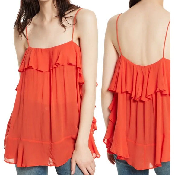 Free People Tops - Free People Ruffles Cami Tank Orange Melon Fire